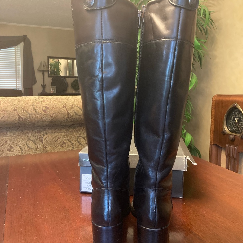 Vince Camuto VC-DUKE black/chocolate leather smooth calf riding boot size 8.5M - Picture 6 of 7